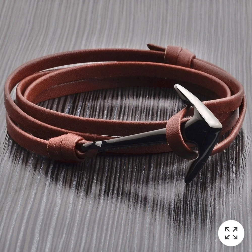 Crucible Men's Black Plated Leather Wrap Bracelet